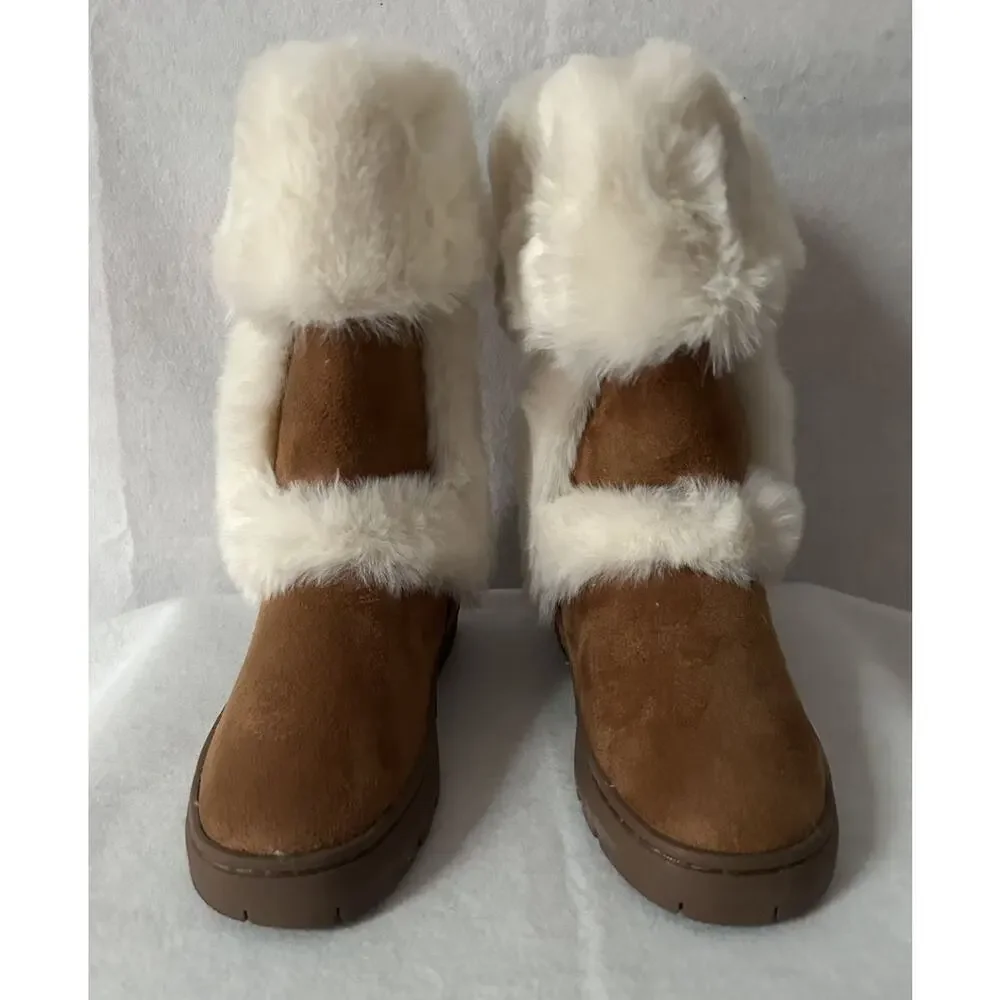 NIB Style & Co Witty Chestnut Faux Fur Lined Microfiber Faux Suede Boots 5M